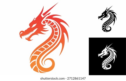 Ilustración vectorial china del diseño del tatuaje del dragón, un símbolo mítico potente del reptil de Asia y arte tradicional de la cultura