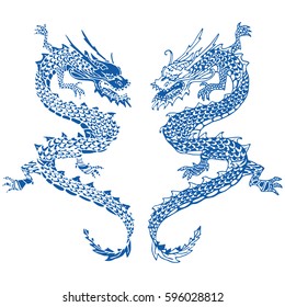 Chinese Dragon Tattoo. Hand draw vector illustration.