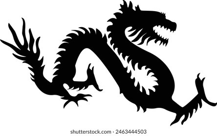 Chinese Dragon Tattoo Silhouette on White Background. Isolated Black Silhouette.
