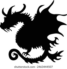 Chinese Dragon Tattoo Silhouette on White Background. Isolated Black Silhouette.