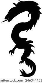 Chinese Dragon Tattoo Silhouette on White Background. Isolated Black Silhouette.