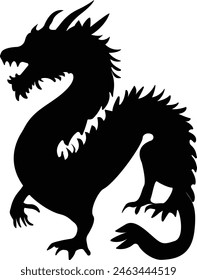 Chinese Dragon Tattoo Silhouette on White Background. Isolated Black Silhouette.