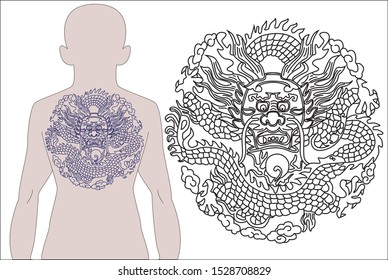 Chinese dragon. Tattoo. Vector graphics.