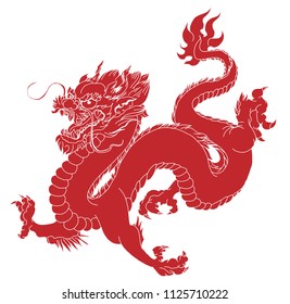 Chinese dragon tattoo.Sticker silhouette red Dragon.