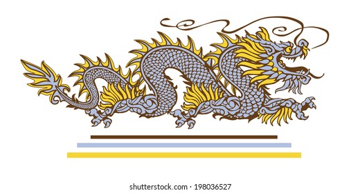 Chinese dragon in three colors on white background