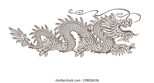 Chinese Dragon In Two Colors On A White Background