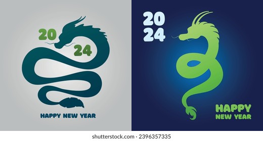 Chinese dragon vector holiday cards in minimalist style.