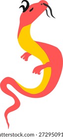 Chinese dragon vector illustration. A stylized red and yellow mythical serpent isolated on a white background. Flat design zodiac animal symbol for Lunar New Year, Spring Festival, and Asian cultural events