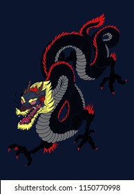 Chinese Dragon Vector isolate.Dragon tattoo illustration.