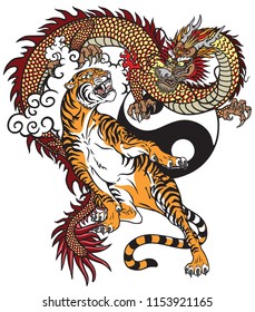 Chinese Dragon Versus Tiger Tattoo Vector Stock Vector Royalty Free
