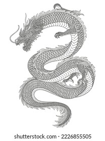 chinese dragon. Vintage Engraving drawing style vector Illustration