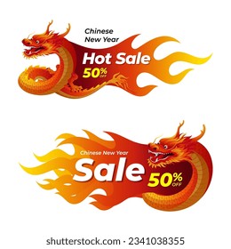 Chinese dragon year hot sale banner with dragon and flame illustration