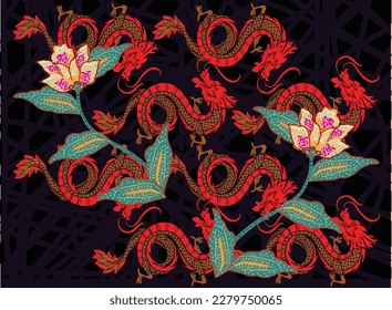Chinese dragon,in batik shades pattern,very artistic and aesthetic background,illustration,Vector,EPS 10