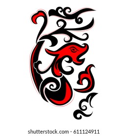 Chinese dragons in black and red colors.