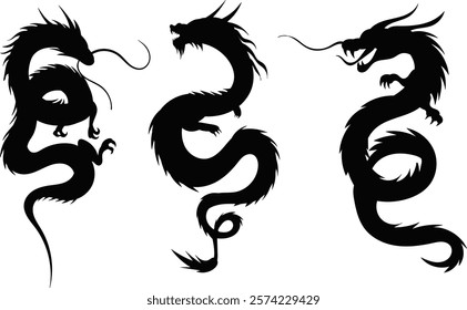 chinese dragons black silhouette vector