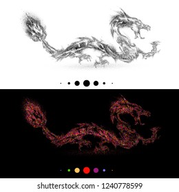 Chinese Dragons on Black and White Background Composed of Particles