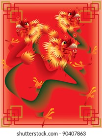 Chinese dragons on color background