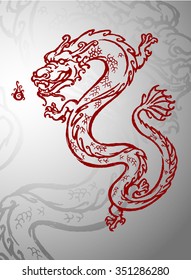 Chinese Dragon-Year of the dragon in red sketch style outline