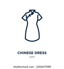 chinesisches Kleidersymbol aus asiatischer Sammlung. Dünne chinesische Kleidung, Kleid, chinesische Umrisssymbol einzeln auf weißem Hintergrund. Zeilensymbol für chinesisches Kleid, Symbol für Web und Mobilfunk