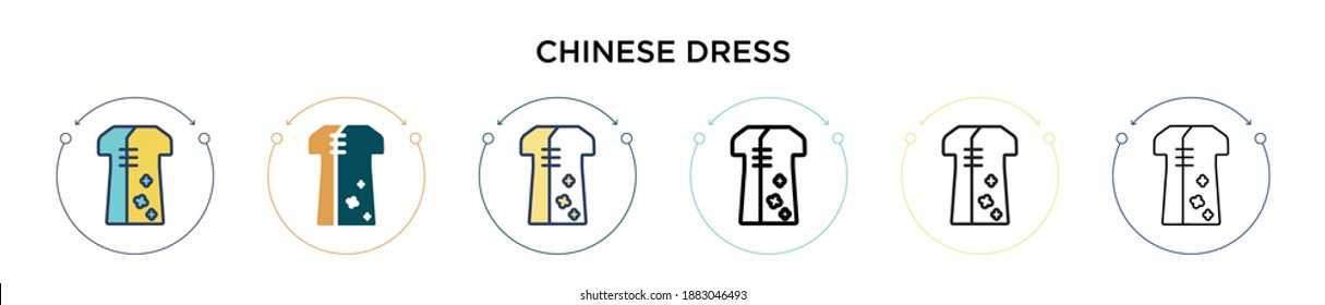 Chinese dress icon in filled, thin line, outline and stroke style. Vector illustration of two colored and black chinese dress vector icons designs can be used for mobile, ui, web