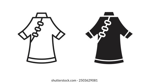 Icono chino del Vector del vestido en estilo sólido y del contorno