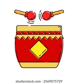 Chinese Drum Illustration, A red drum with drumsticks, symbolizing celebration and the festive spirit.