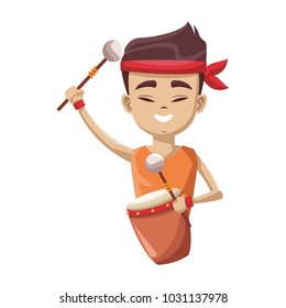 Chinese with drum and sticks cartoon