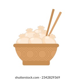 Chinese dumpling in bowl. Vector illustration