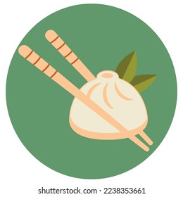 Chinese dumpling  with chopsticks. Steamed dim-sum, asian food. Vector illustration 