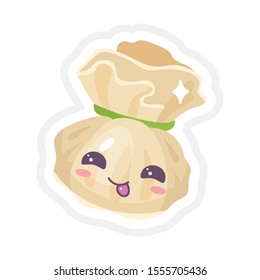 Chinese dumpling cute kawaii vector characters set. Asian dish with smiling face. Eastern cuisine tradition. Dumpling with meat, vegetables. Funny emoji, emoticon. Isolated cartoon color illustration