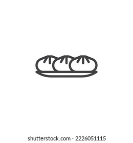 Chinese dumpling line icon. linear style sign for mobile concept and web design. Dumplings plate outline vector icon. Symbol, logo illustration. Vector graphics