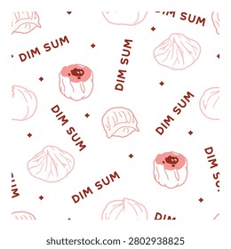 Chinese Dumpling Seamless Pattern with Mixed Dim Sum. Perfect for restaurant branding, menu design, food packaging, kitchen textiles, wallpaper, wrapping, and culinary themed pattern design