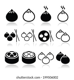 Chinese dumplings, Asian food Dim Sum vector icons set 