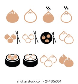 Chinese dumplings, Asian food Dim Sum vector icons set 