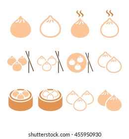 Chinese dumplings, Asian food Dim Sum vector icons set 