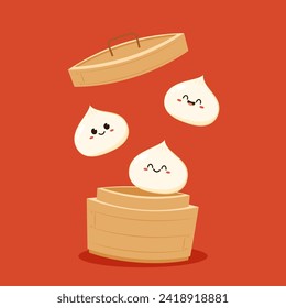 Chinese dumplings character design. Chinese dumplings is Chinese food. Bao cartoon.