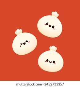 Chinese dumplings character design. Chinese dumplings is Chinese food. Bao cartoon.