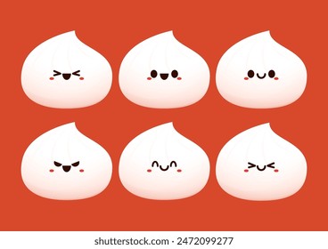 Chinese dumplings character design. Chinese dumplings is Chinese food. Bao cartoon.