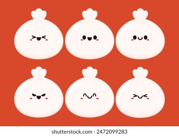 Chinese dumplings character design. Chinese dumplings is Chinese food. Bao cartoon.