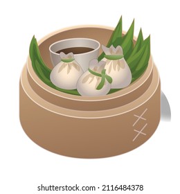 Chinese dumplings icon cartoon vector. Asian food. Steamer dinner