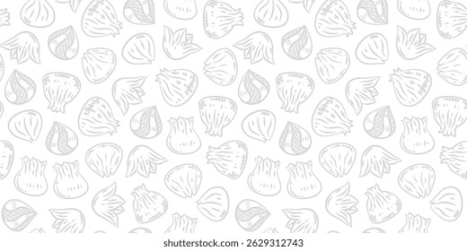 Chinese dumplings pattern background. dumpling doodle pattern background. Dim sum seamless pattern background. dim sum doodle pattern background.