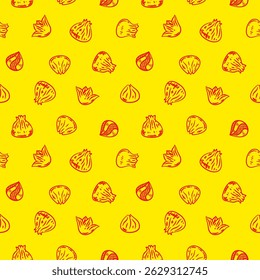 Chinese dumplings pattern background. dumpling doodle pattern background. Dim sum seamless pattern background. dim sum doodle pattern background.