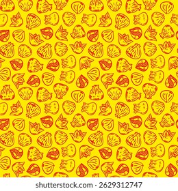 Chinese dumplings pattern background. dumpling doodle pattern background. Dim sum seamless pattern background. dim sum doodle pattern background.