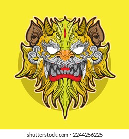 Chinese East Asian Lion tiger beast. the spirit heaven and matter earth. Graphic style Japanase