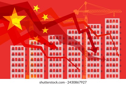 Chinesische Wirtschaftskrise im Immobilienmarkt, Flagge von China Neue leere Wohngebäude