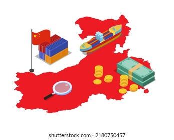 Chinese Economy Illustrations With China Map Money And Containers