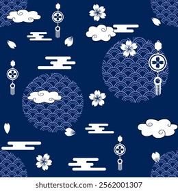 chinese element background on blue background
