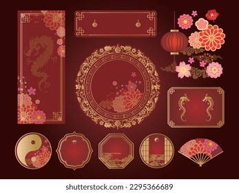 Chinese element collection. Chinese style traditional patterns, plaques and frames vector decoration collection.
