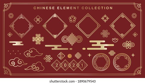 Chinese element collection. Vector decorative collection of patterns, frame, flowers , clouds and knotting in Chinese style. - Shutterstock ID 1890679543