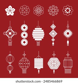 Chinese element collection. Vector decorative collection of patterns, frame, flowers , clouds and knotting in Chinese style